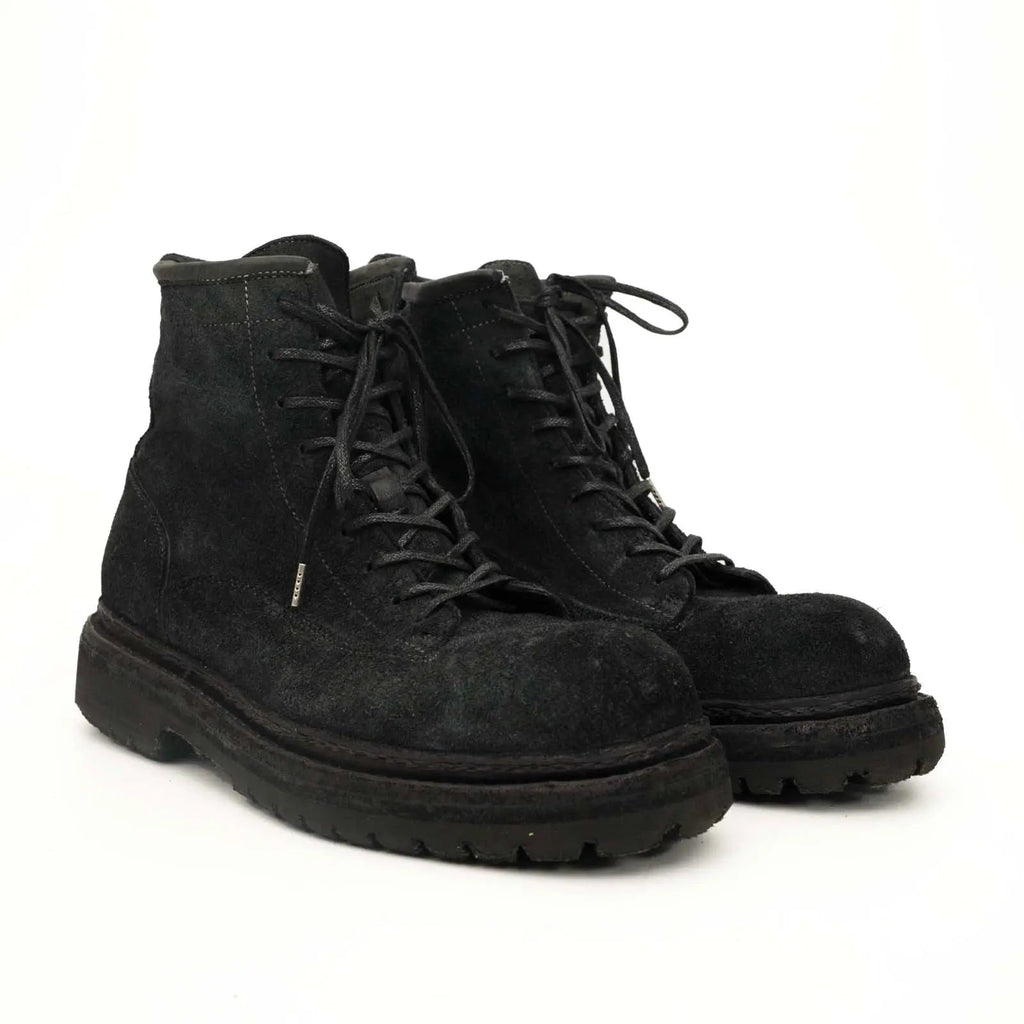 Black‑Grey Suede Lace-Up Combat Boots DIVINCH
