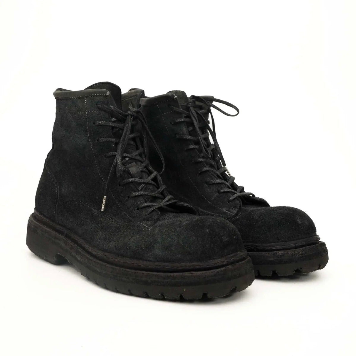 Black‑Grey Suede Lace-Up Combat Boots DIVINCH