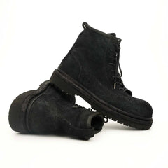Black‑Grey Suede Lace-Up Combat Boots DIVINCH