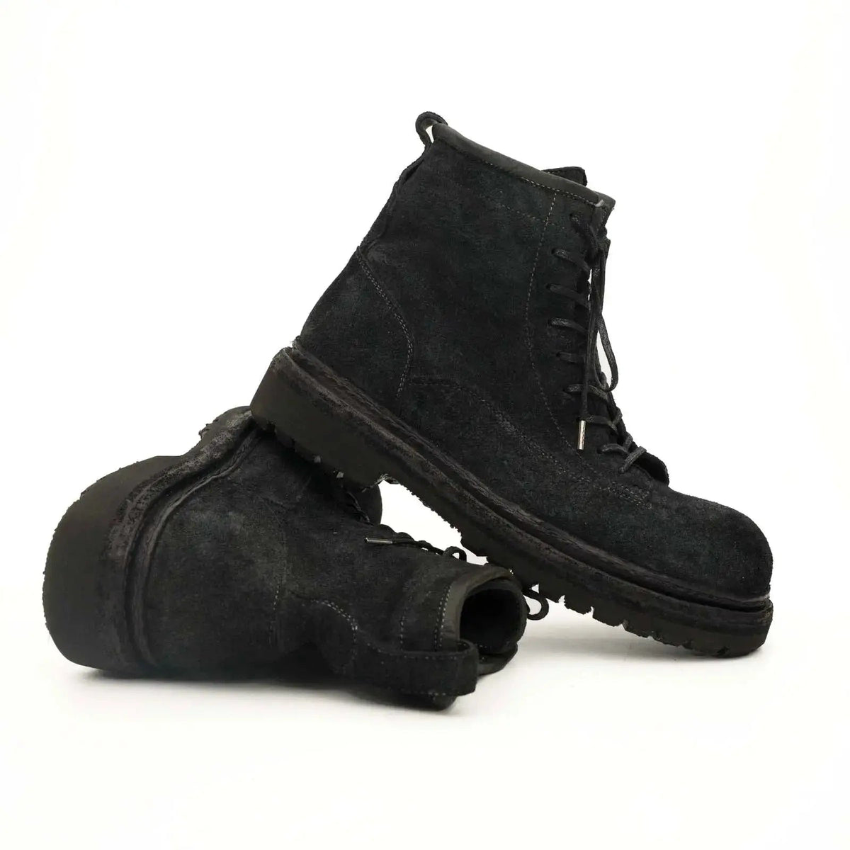 Black‑Grey Suede Lace-Up Combat Boots DIVINCH