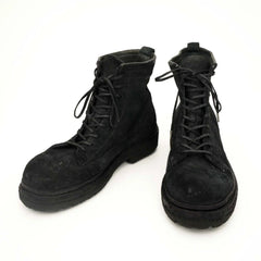 Black‑Grey Suede Lace-Up Combat Boots DIVINCH