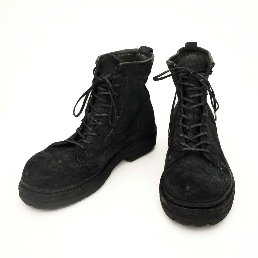 Black‑Grey Suede Lace-Up Combat Boots DIVINCH