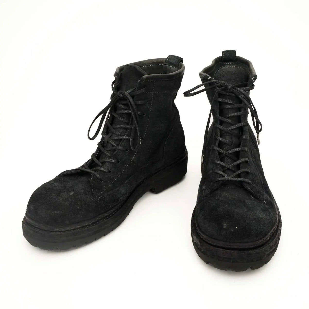 Black‑Grey Suede Lace-Up Combat Boots DIVINCH