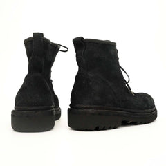 Black‑Grey Suede Lace-Up Combat Boots DIVINCH
