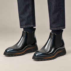 Dark Blue-Black Plain-Toe Chelsea Boots with Pull Tab — DIVINCH hero image
