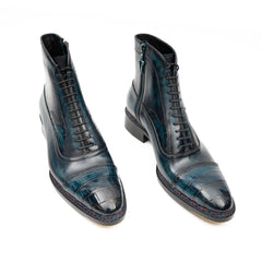 Blue Genuine Alligator Leather Boots Goodyear Norwegian Welt DIVINCH