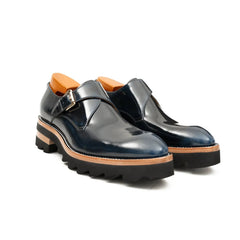 Blue Leather Monk Strap Shoes with Chunky Soles DIVINCH