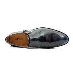 Blue Leather Monk Strap Shoes with Chunky Soles DIVINCH