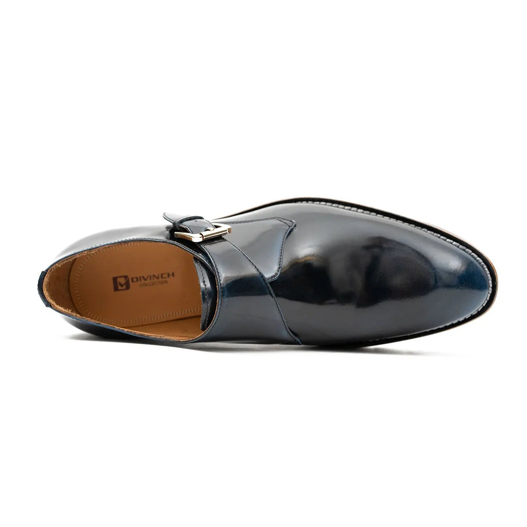 Blue Leather Monk Strap Shoes with Chunky Soles DIVINCH