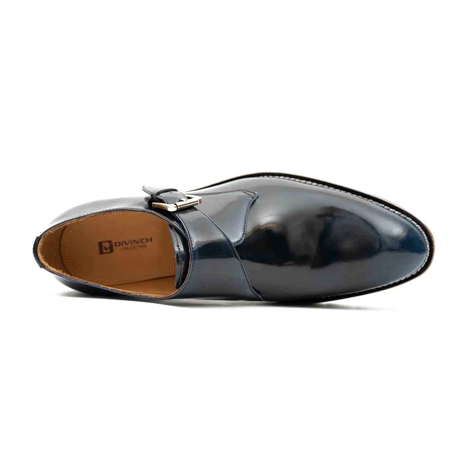 Blue Leather Monk Strap Shoes with Chunky Soles DIVINCH