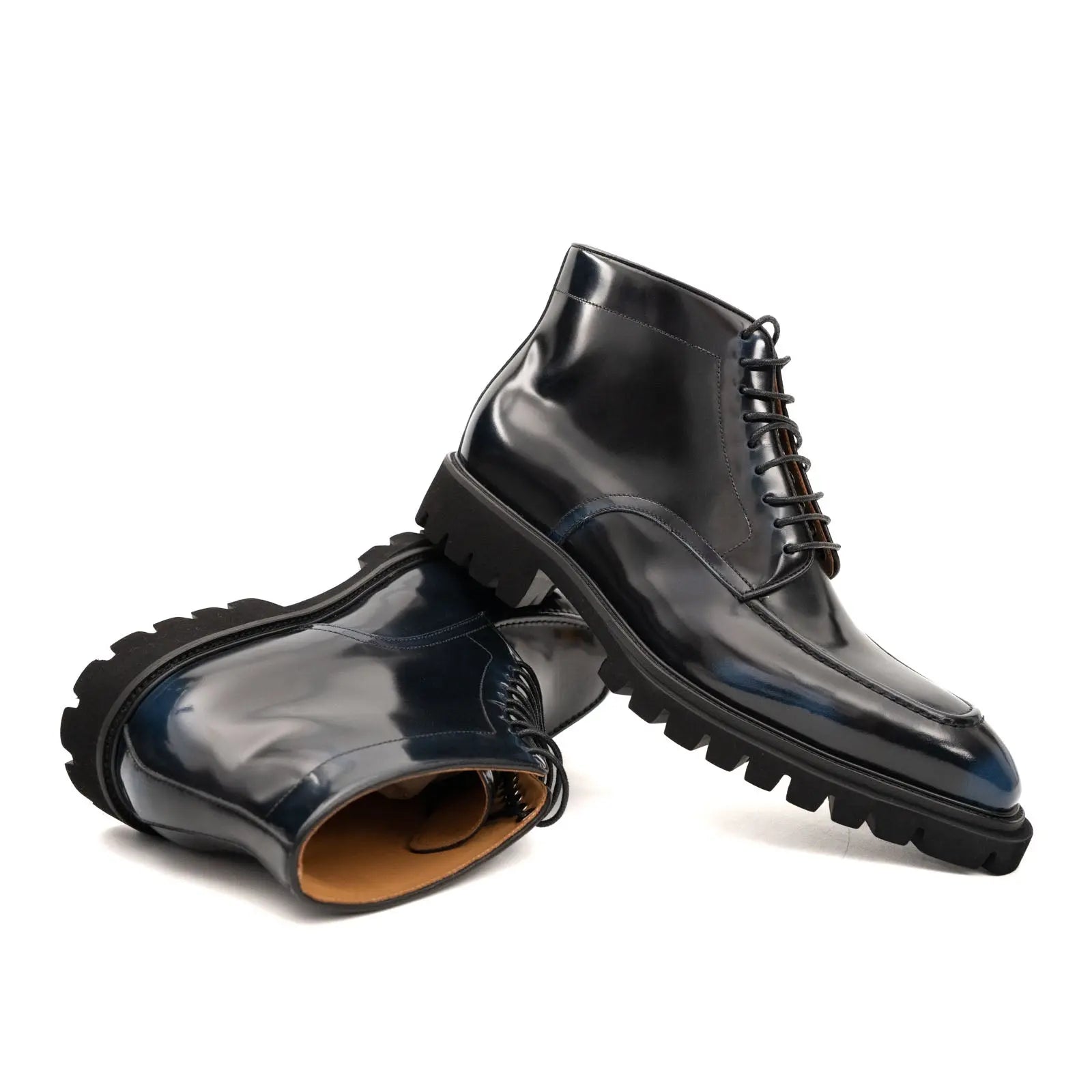 Blue Patent Lug Sole Boot DIVINCH