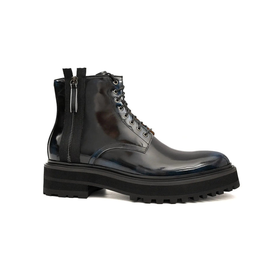 Blue Patent Side-Zip Combat Boot DIVINCH