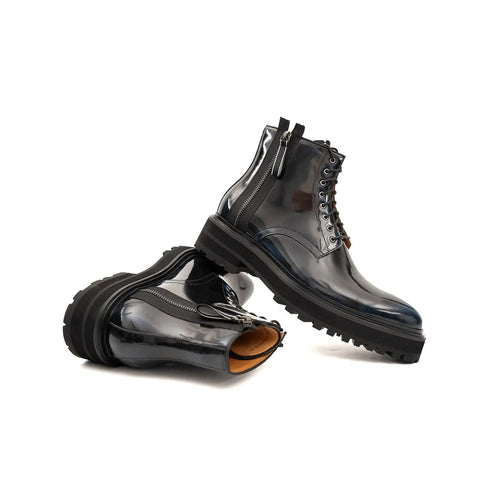 Blue Patent Side-Zip Combat Boot DIVINCH