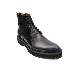 Blue Patent Side-Zip Combat Boot DIVINCH