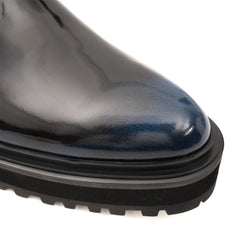 Blue Patent Side-Zip Combat Boot DIVINCH