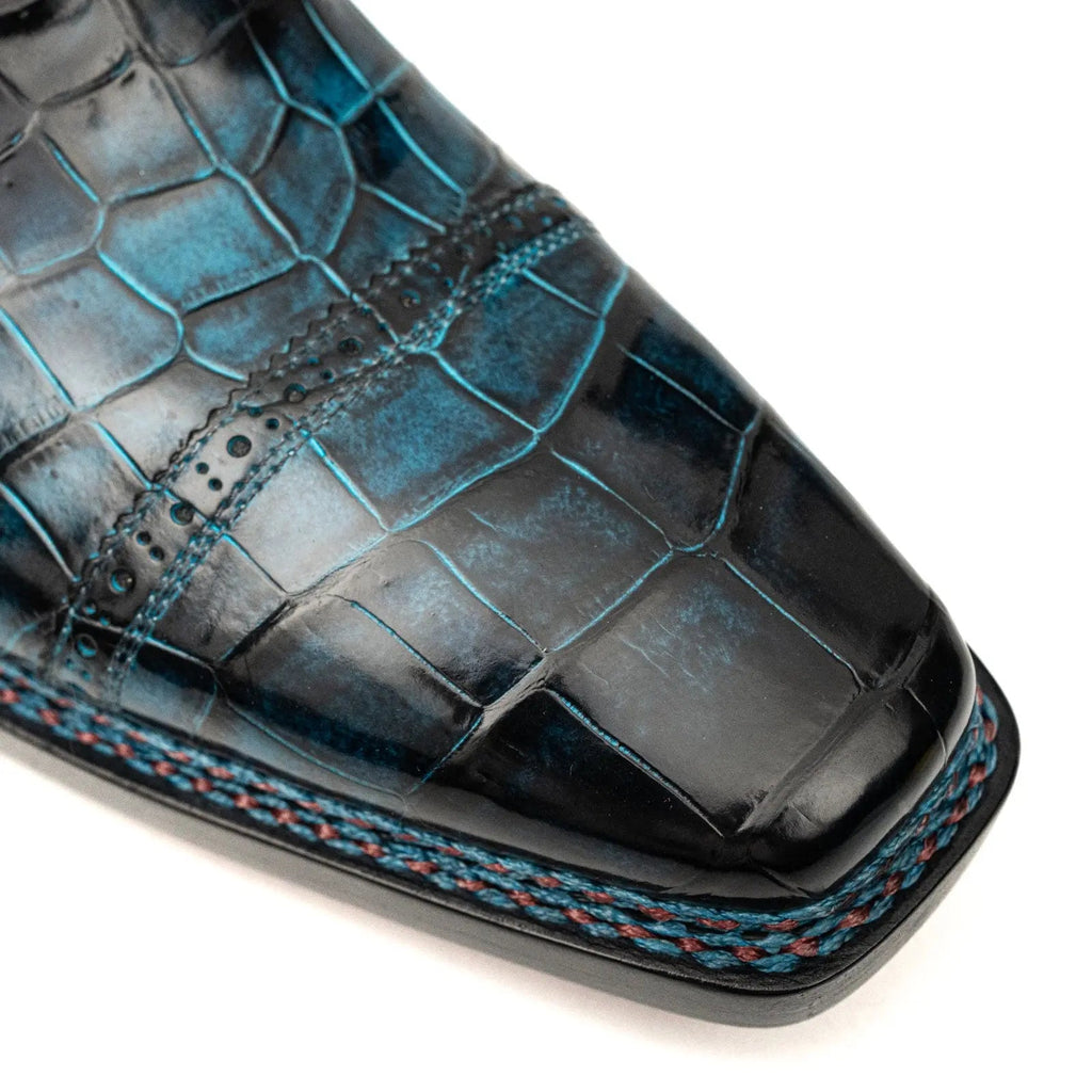 Blue Patina Croc Norwegian Derbies DIVINCH