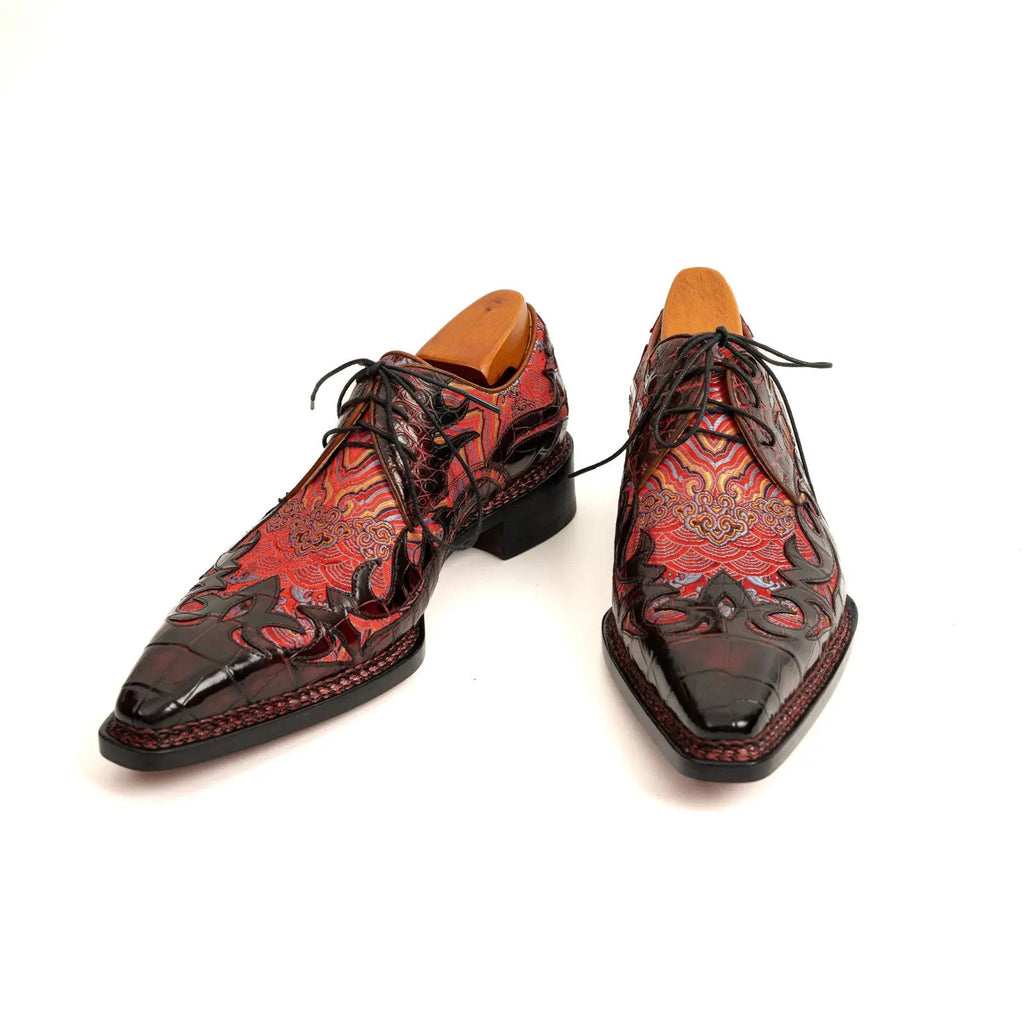 Bordeaux Crocodile Silk Norwegian Derby DIVINCH