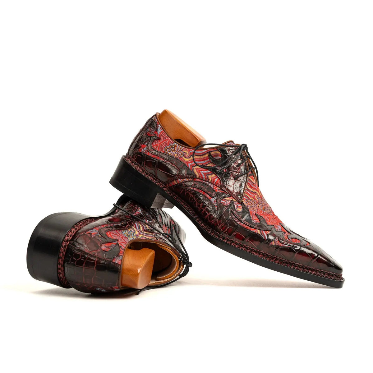 Bordeaux Crocodile Silk Norwegian Derby DIVINCH