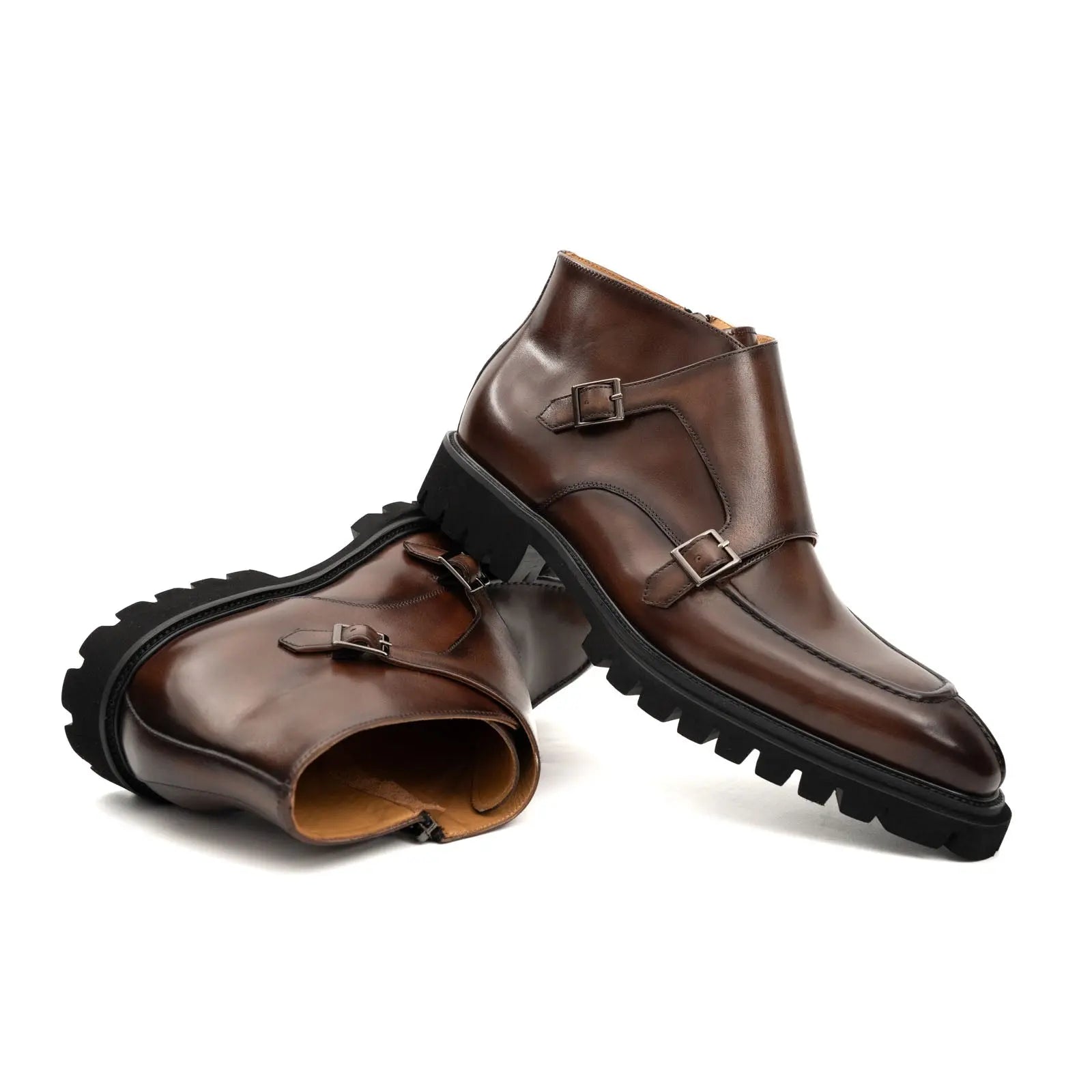 Borwn Burnished Double Monk Boot DIVINCH