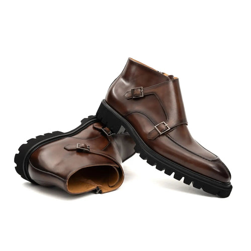 Borwn Burnished Double Monk Boot DIVINCH