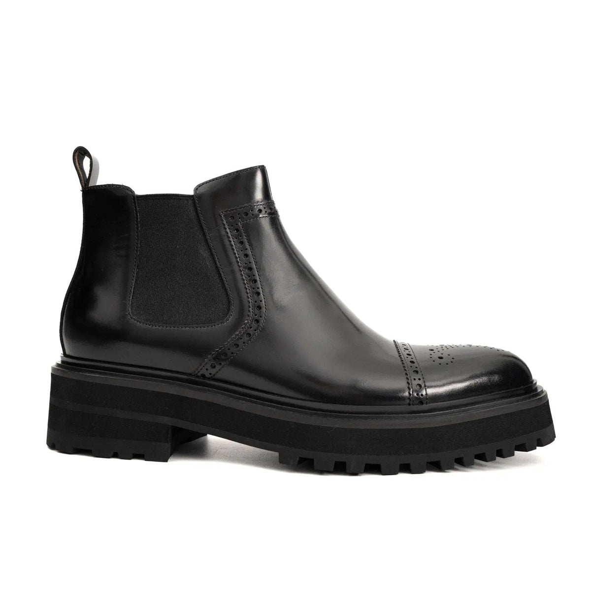 Brogue Platform Chelsea Boot Black DIVINCH