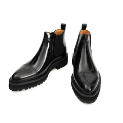 Brogue Platform Chelsea Boot Black DIVINCH