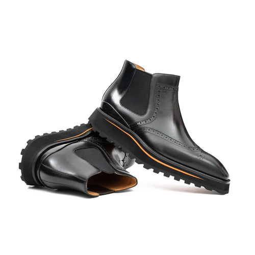 Brogue Thick-Soled Chelsea Boot 2891 Black DIVINCH