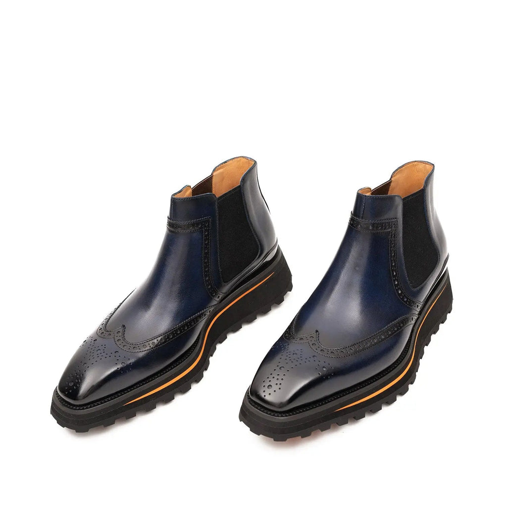 Brogue Thick-Soled Chelsea Boot 2891 Blue DIVINCH