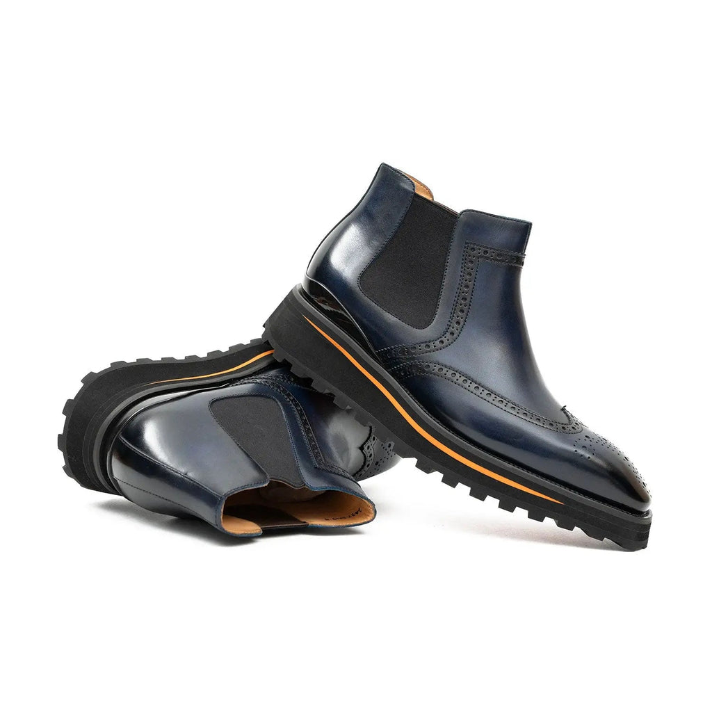 Brogue Thick-Soled Chelsea Boot 2891 Blue DIVINCH