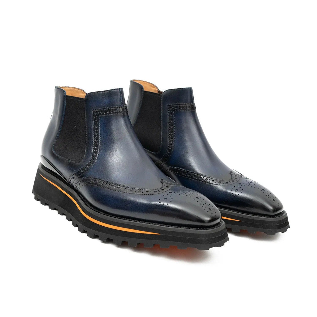 Brogue Thick-Soled Chelsea Boot 2891 Blue DIVINCH
