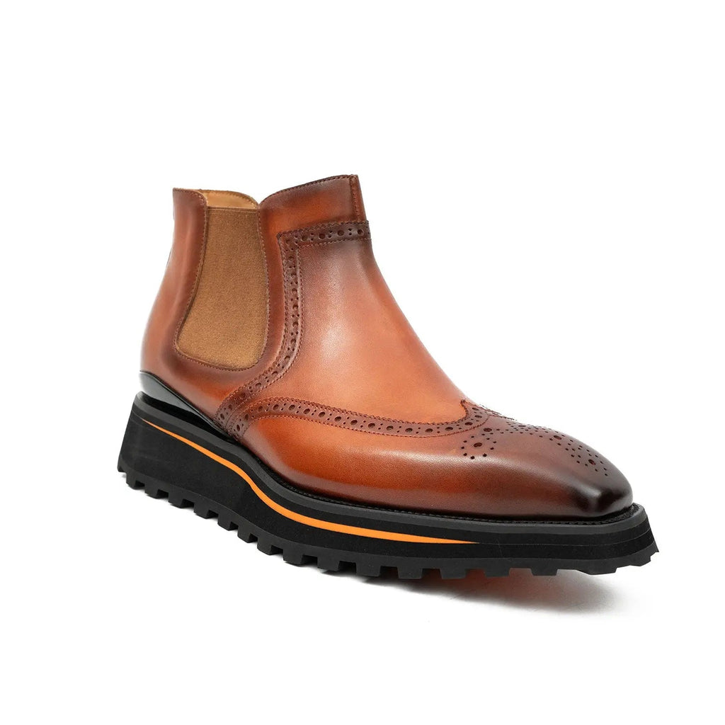 Brogue Thick-Soled Chelsea Boot 2891 Brown DIVINCH