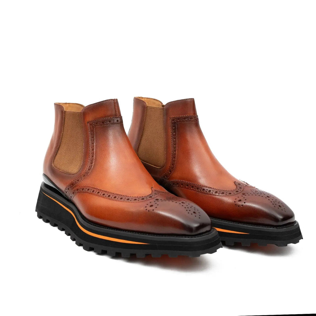 Brogue Thick-Soled Chelsea Boot 2891 Brown DIVINCH