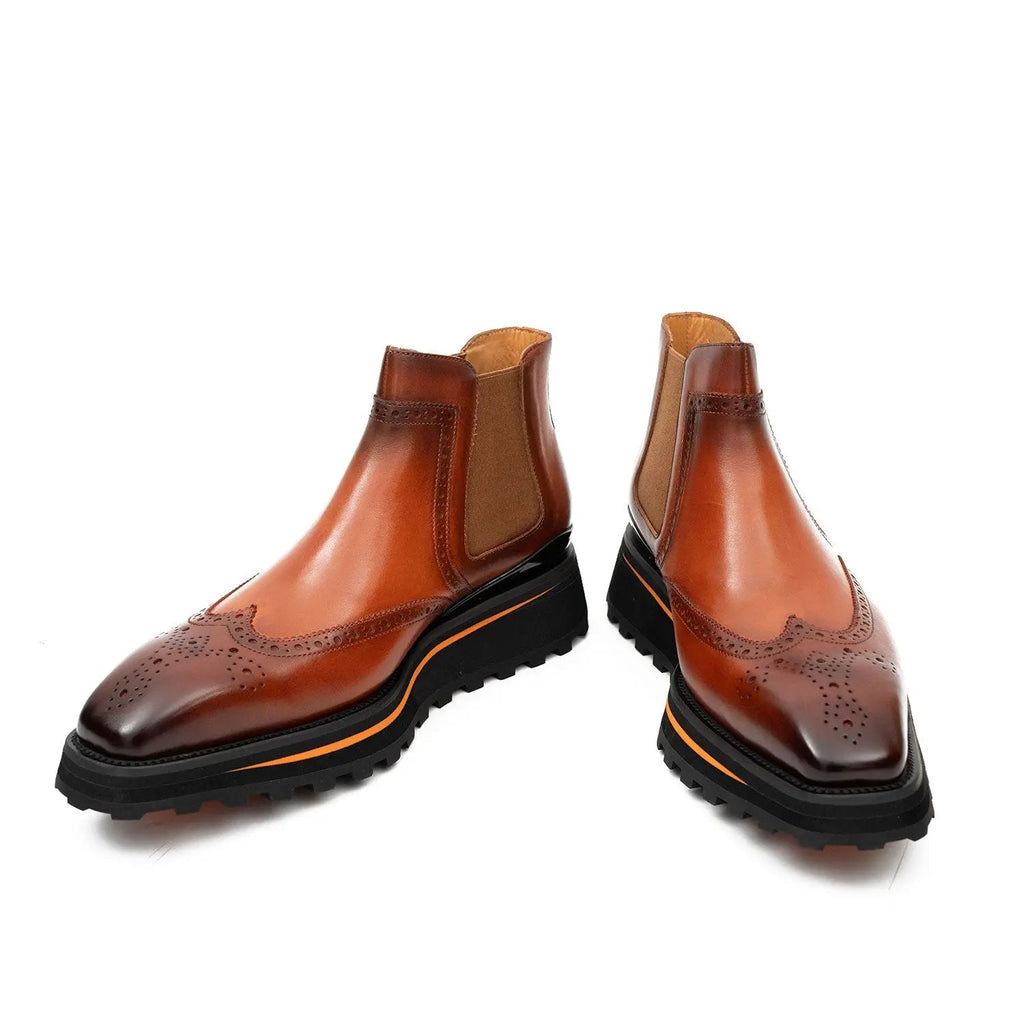 Brogue Thick-Soled Chelsea Boot 2891 Brown DIVINCH
