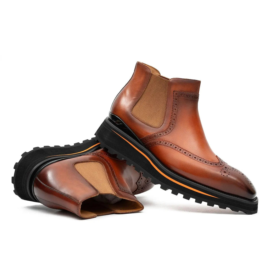 Brogue Thick-Soled Chelsea Boot 2891 Brown DIVINCH