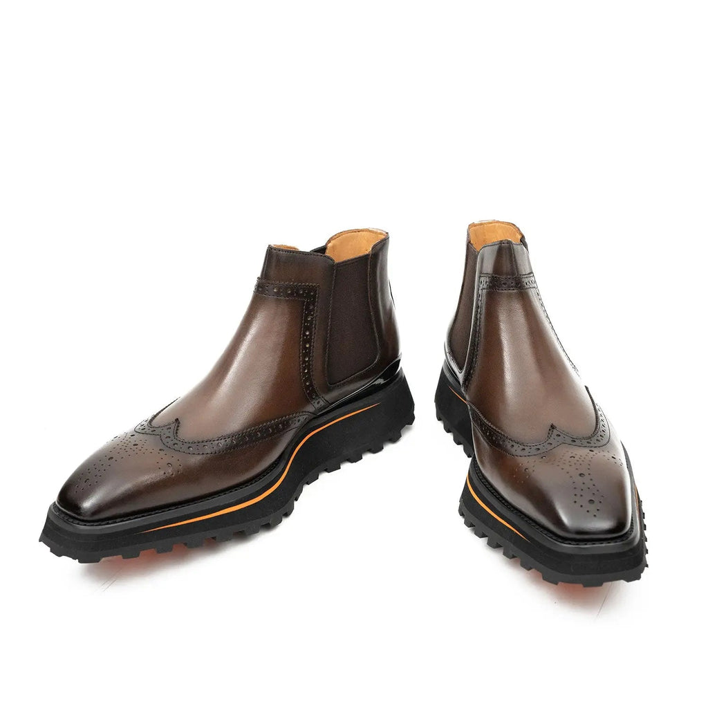 Brogue Thick-Soled Chelsea Boot 2891 Coffee DIVINCH