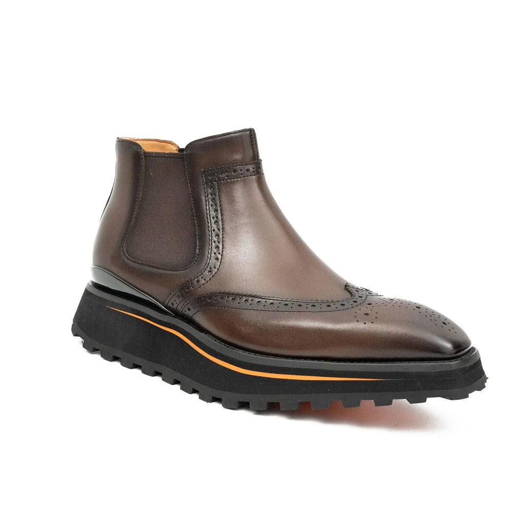 Brogue Thick-Soled Chelsea Boot 2891 Coffee DIVINCH