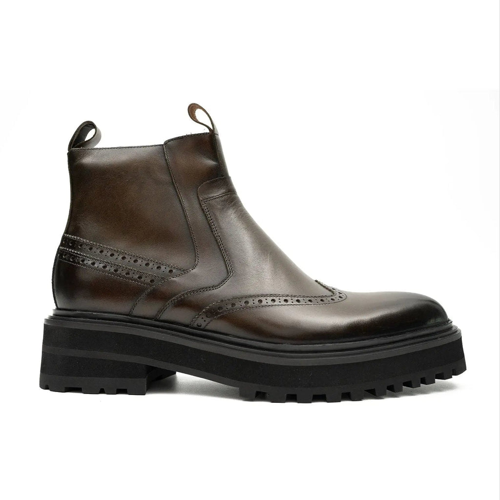 Brown Brogue Leather Chelsea Boots DIVINCH