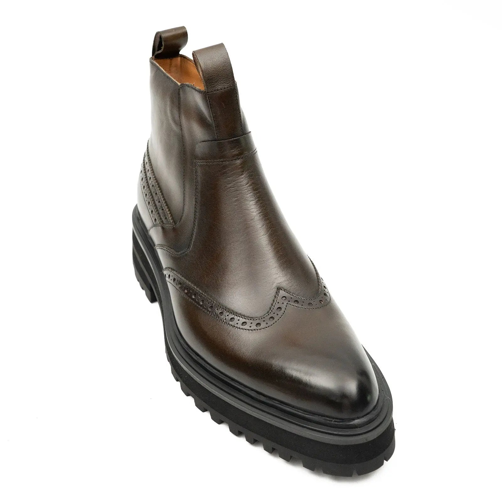 Brown Brogue Leather Chelsea Boots DIVINCH