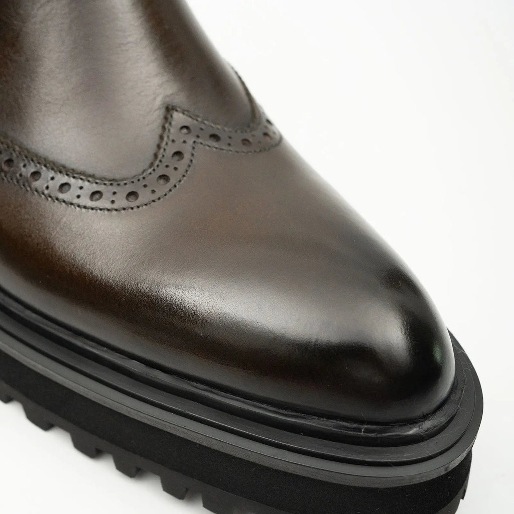 Brown Brogue Leather Chelsea Boots DIVINCH