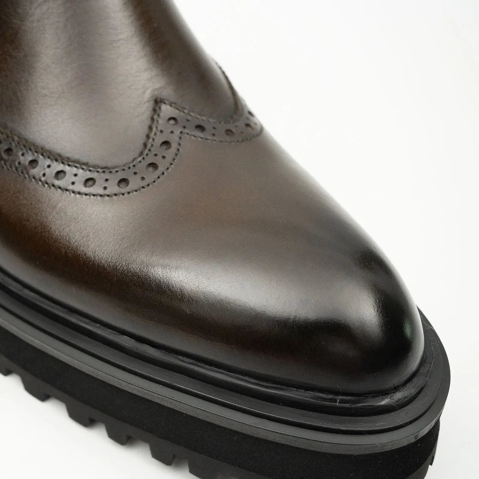 Brown Brogue Leather Chelsea Boots DIVINCH