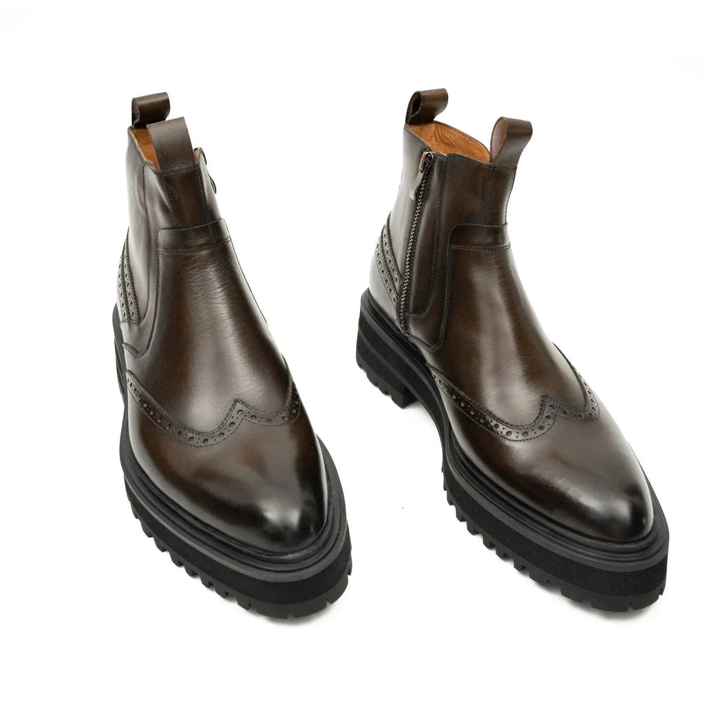 Brown Brogue Leather Chelsea Boots DIVINCH