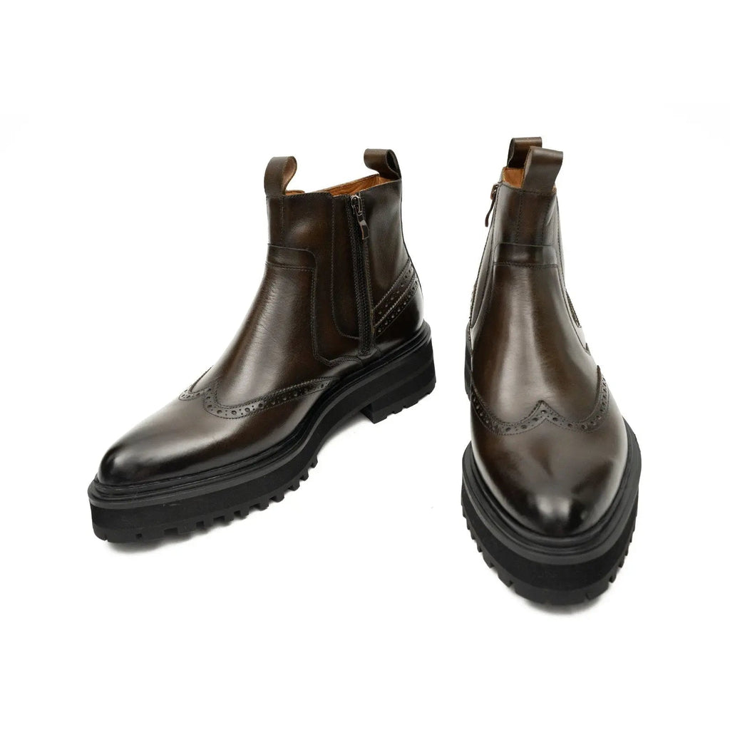 Brown Brogue Leather Chelsea Boots DIVINCH