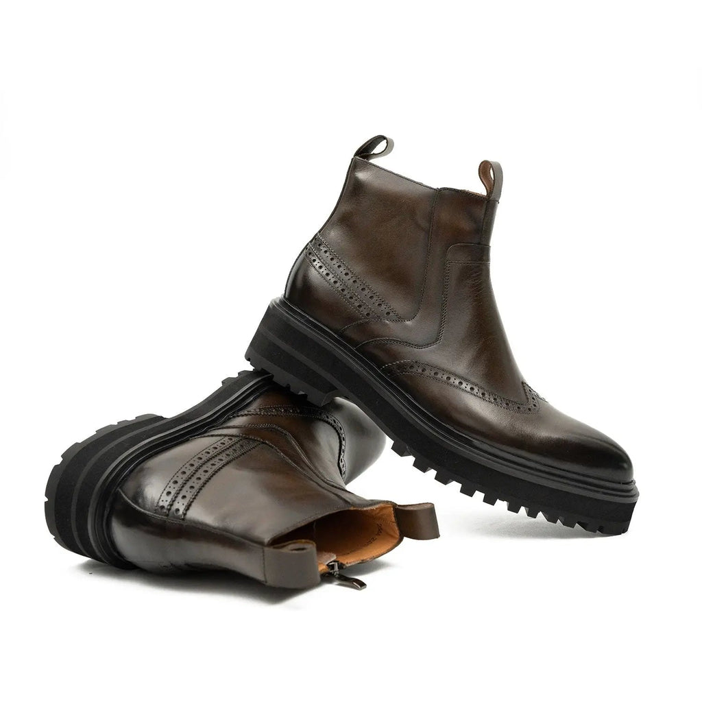 Brown Brogue Leather Chelsea Boots DIVINCH