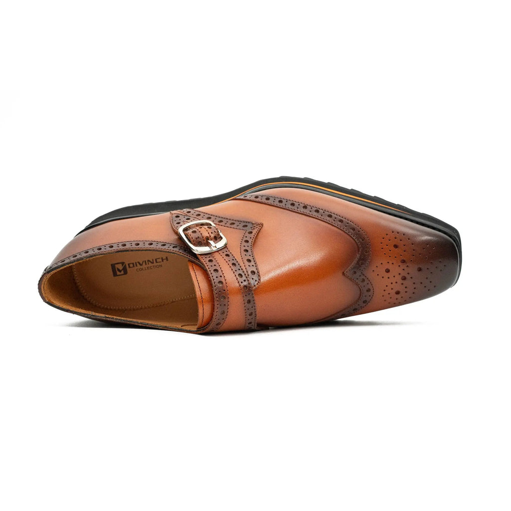 Brown Brogue Monk Shoes With Chunky Sole Divinch