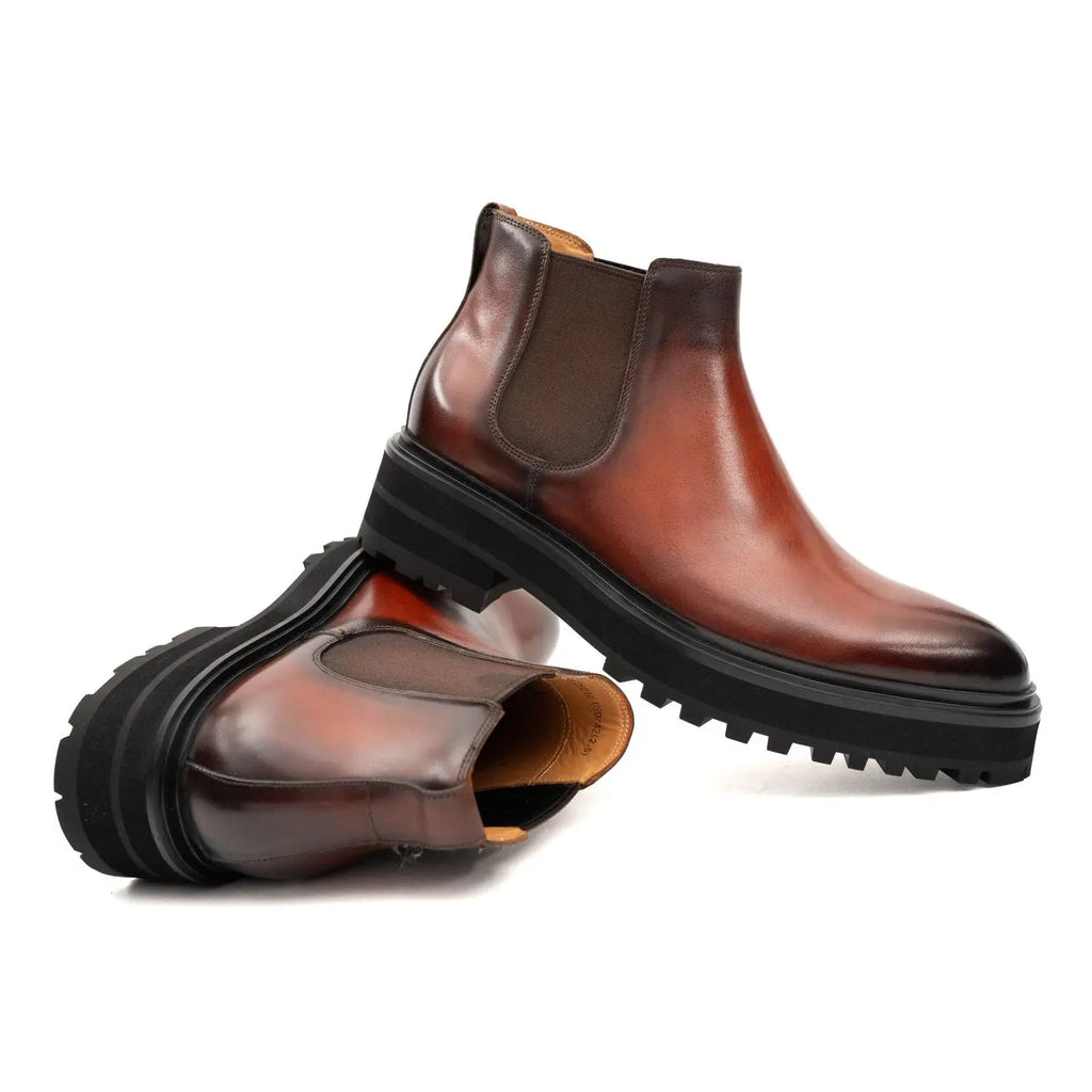 Brown Burnished Leather Chelsea Boot DIVINCH