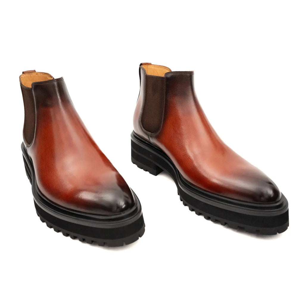 Brown Burnished Leather Chelsea Boot DIVINCH