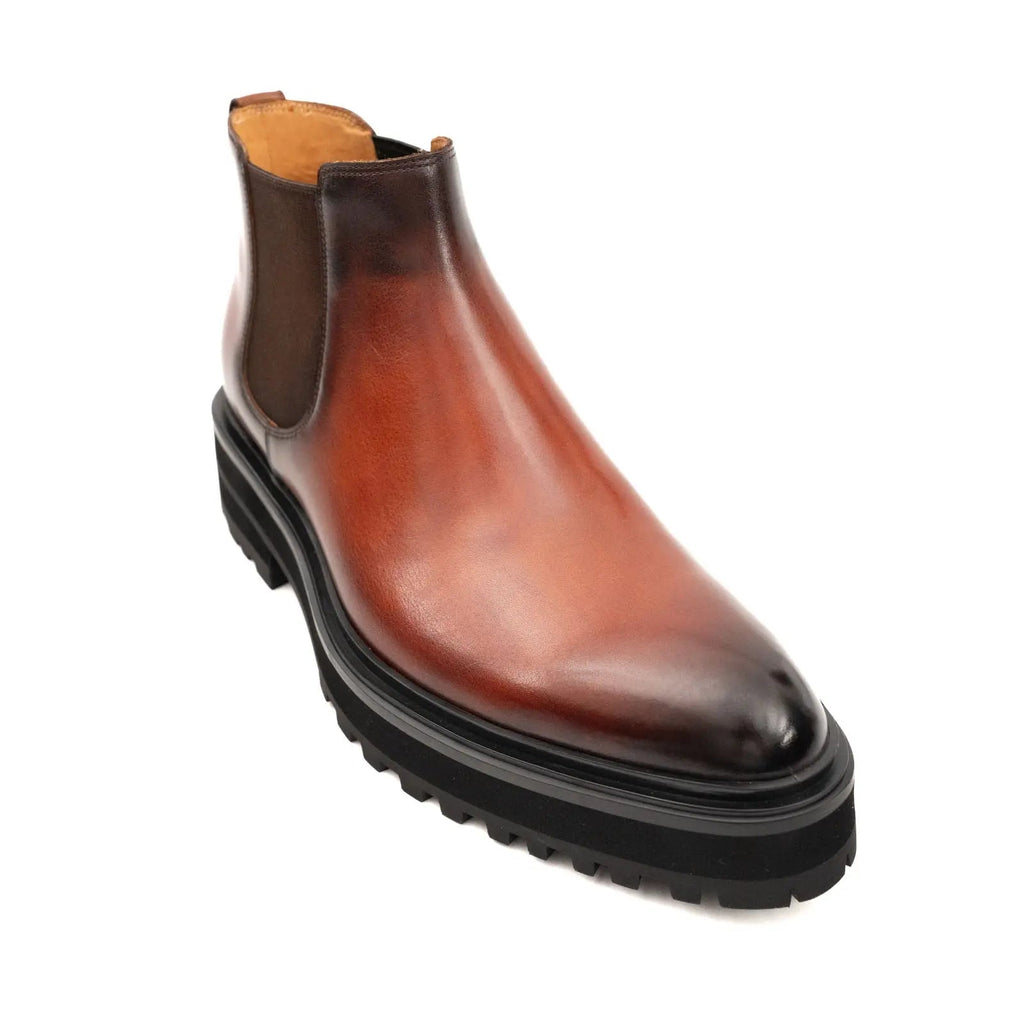 Brown Burnished Leather Chelsea Boot DIVINCH