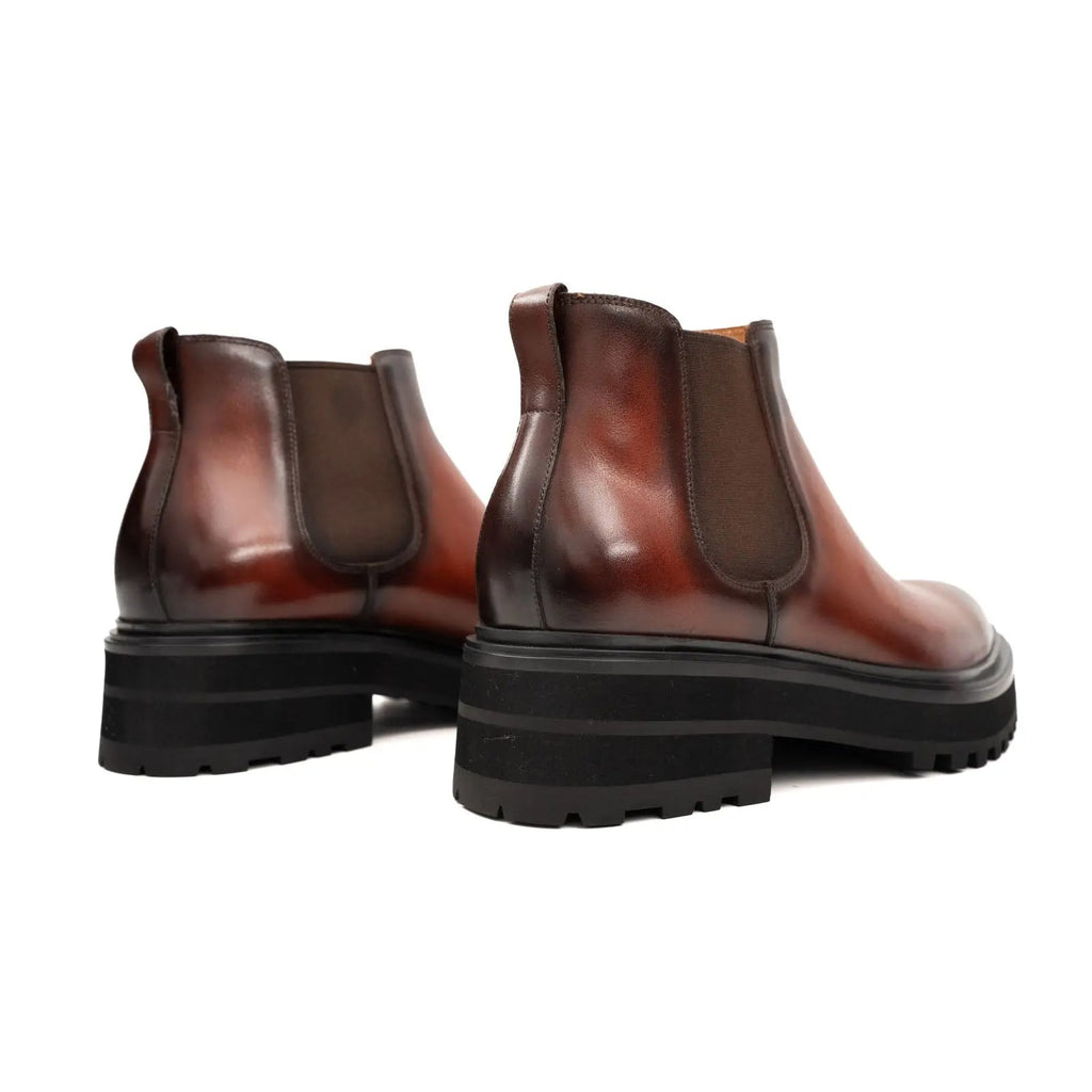 Brown Burnished Leather Chelsea Boot DIVINCH