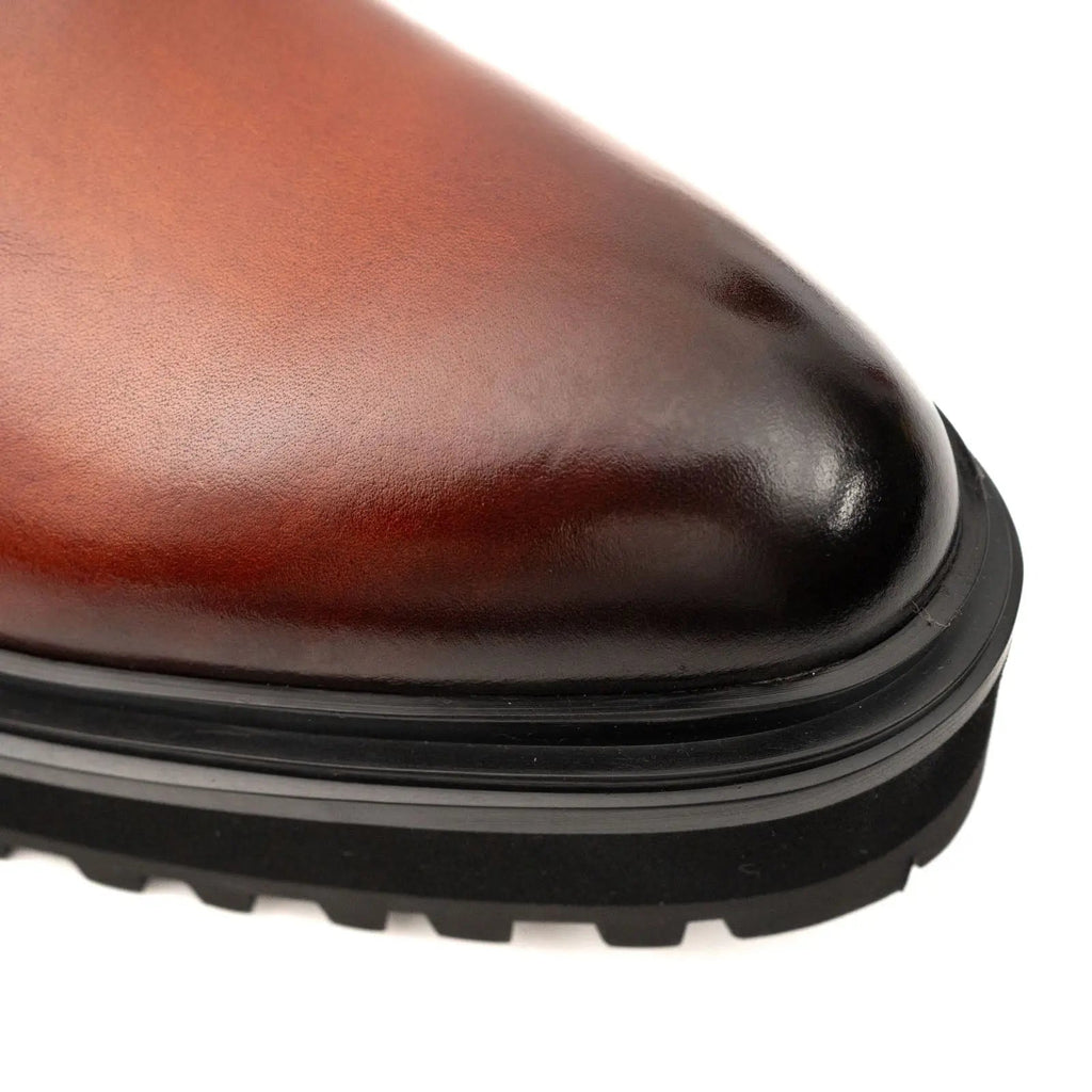 Brown Burnished Leather Chelsea Boot DIVINCH