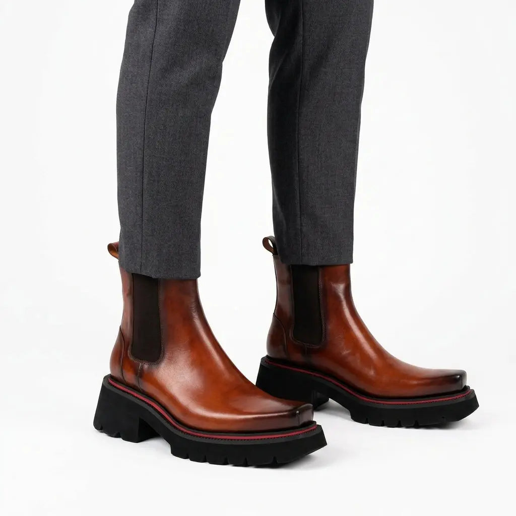 Brown Calf Chelsea Platform Boots DIVINCH